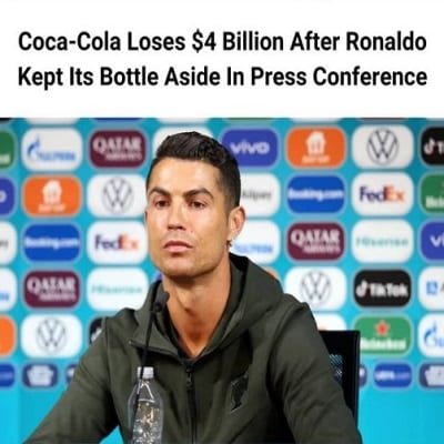 Cristiano Ronaldo's Coca-Cola Snub Followed By $4 Billion Drop In Its Market Value Cristiano Ronaldo's Coca-Cola Snub Followed By $4 Billion Drop In Its Market Value