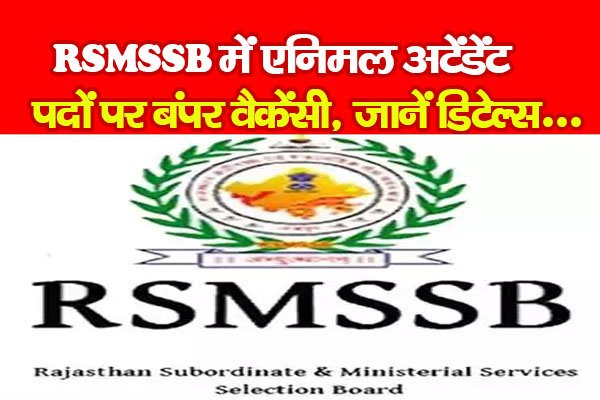 RSMSSB में एनिमल अटेंडेंट पदों पर बंपर वैकेंसी, जानें डिटेल्स... RSMSSB में एनिमल अटेंडेंट पदों पर बंपर वैकेंसी, जानें डिटेल्स...