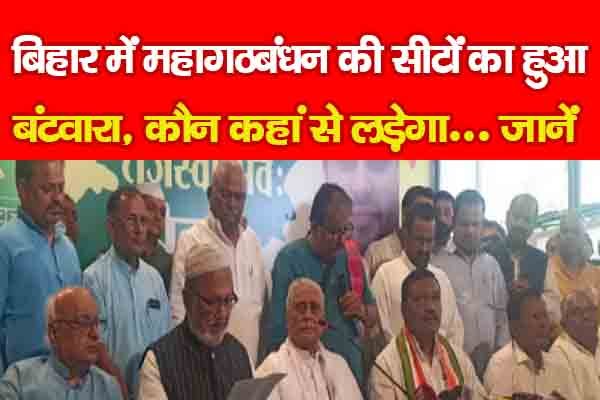 बिहार में महागठबंधन की सीटों का हुआ बंटवारा, कौन कहां से लड़ेगा... जानें बिहार में महागठबंधन की सीटों का हुआ बंटवारा, कौन कहां से लड़ेगा... जानें
