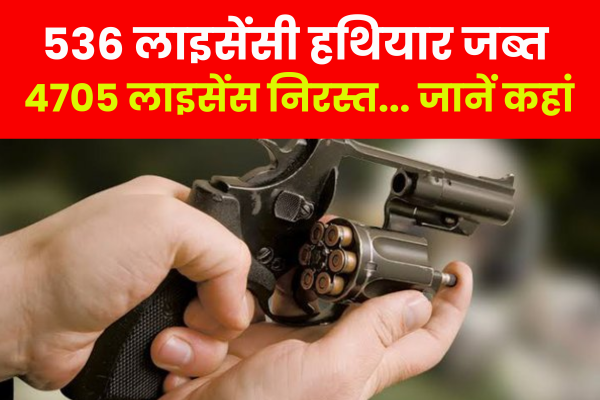 536 लाइसेंसी हथियार जब्त, 4705 लाइसेंस निरस्त... जानें कहां 536 लाइसेंसी हथियार जब्त, 4705 लाइसेंस निरस्त... जानें कहां